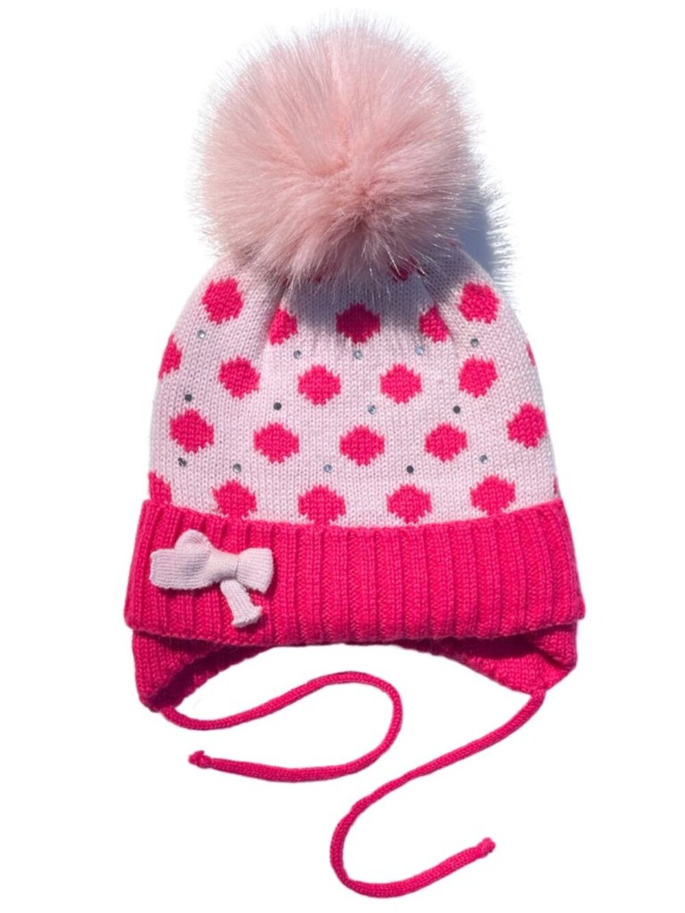 Kids Adrienne Landau Embellished Trapper Hat Fox Fur Pom in Pink